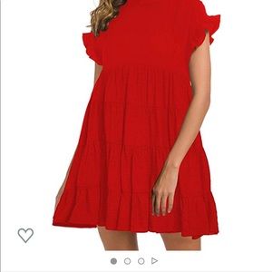 Red babydoll dress with ruffles